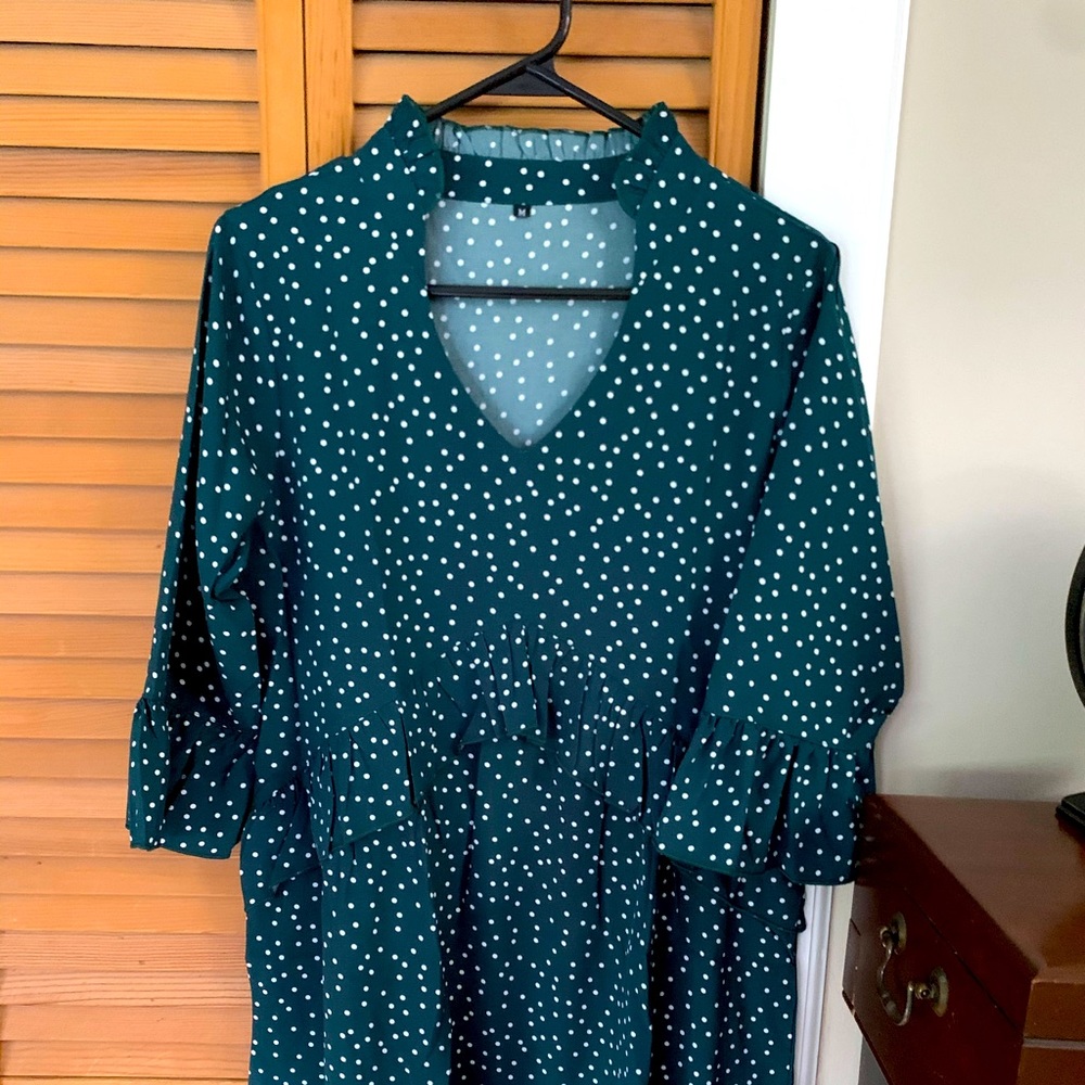 MITILLY Women's V Neck Ruffle Polka Dot Dress
